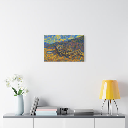 Impressionist Starry Landscape canvas print by Printify showcasing a vibrant night sky with stars and scenic landscape.