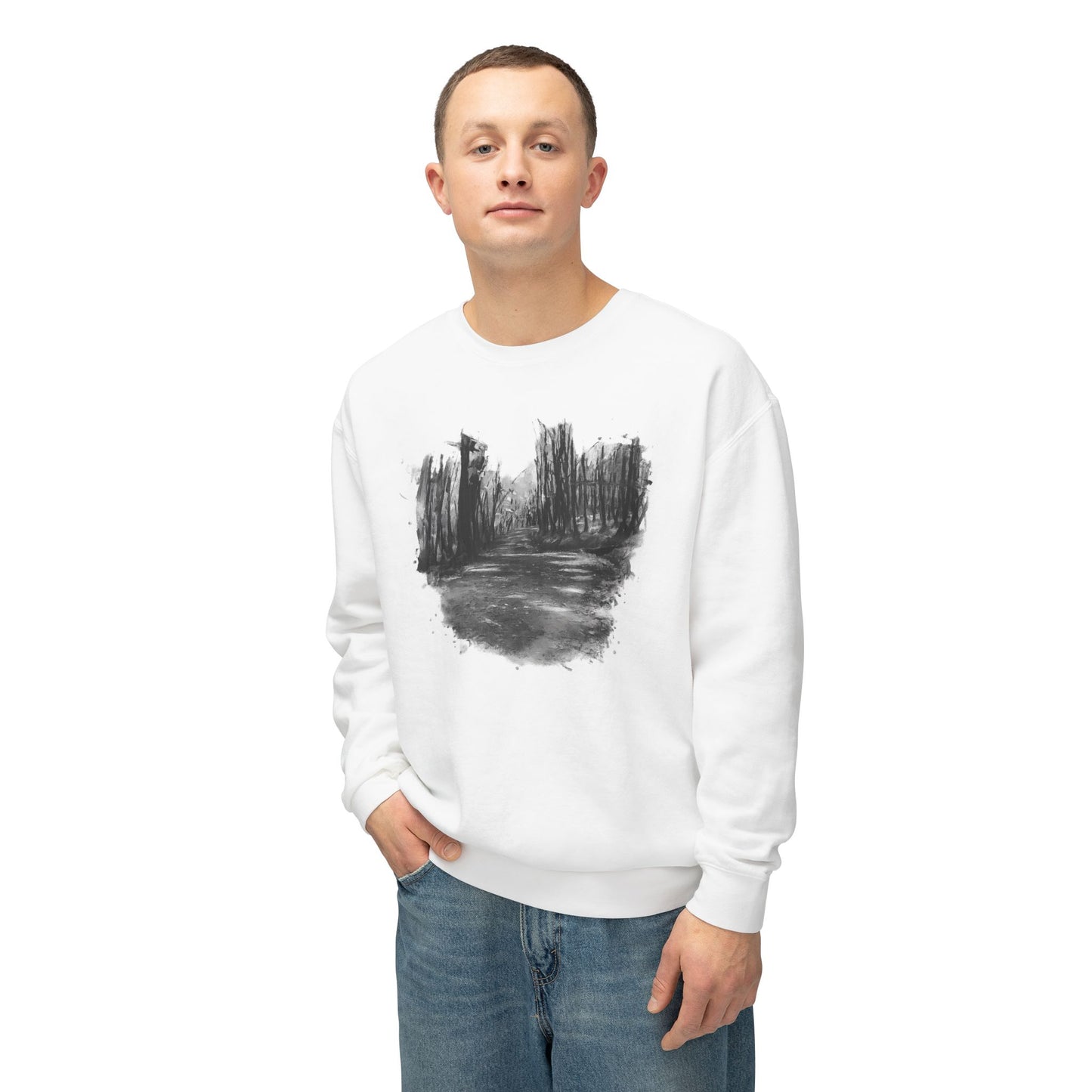Scenic Minimalist Crewneck Sweatshirt - Cozy Art Tee for Nature Lovers, Gift for Her, Layering Essential, Perfect for Fall, Everyday Wear - TRV
