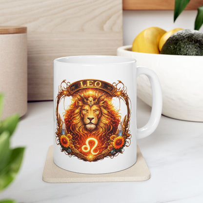 Leo Zodiac Sign Illustration Mug | Ceramic Coffee Cup