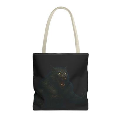 Werewolf tote bag with dark Halloween art, featuring a horror-themed design, by Printify, perfect for Halloween or horror fans.