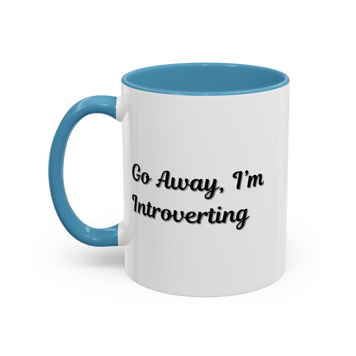Ceramic coffee mug with "Go Away, I'm Introverting" slogan, 11 oz size, featuring a white background and black text.