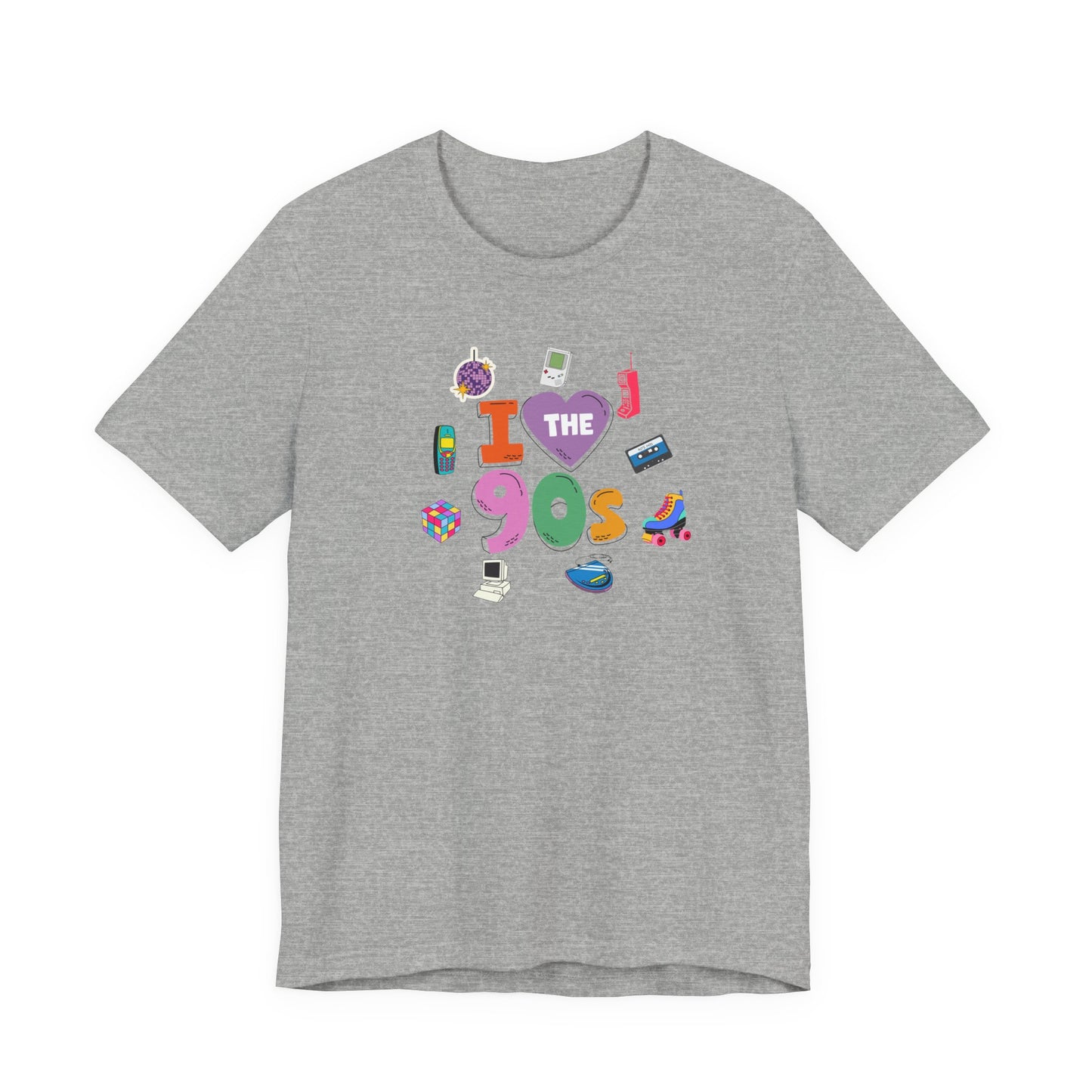 I  Love the 90's Short Sleeve Tee - Retro Graphic Tee, Vintage Style Shirt, Perfect for Casual Outings, 90s Nostalgia Apparel