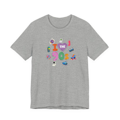 I  Love the 90's Short Sleeve Tee - Retro Graphic Tee, Vintage Style Shirt, Perfect for Casual Outings, 90s Nostalgia Apparel