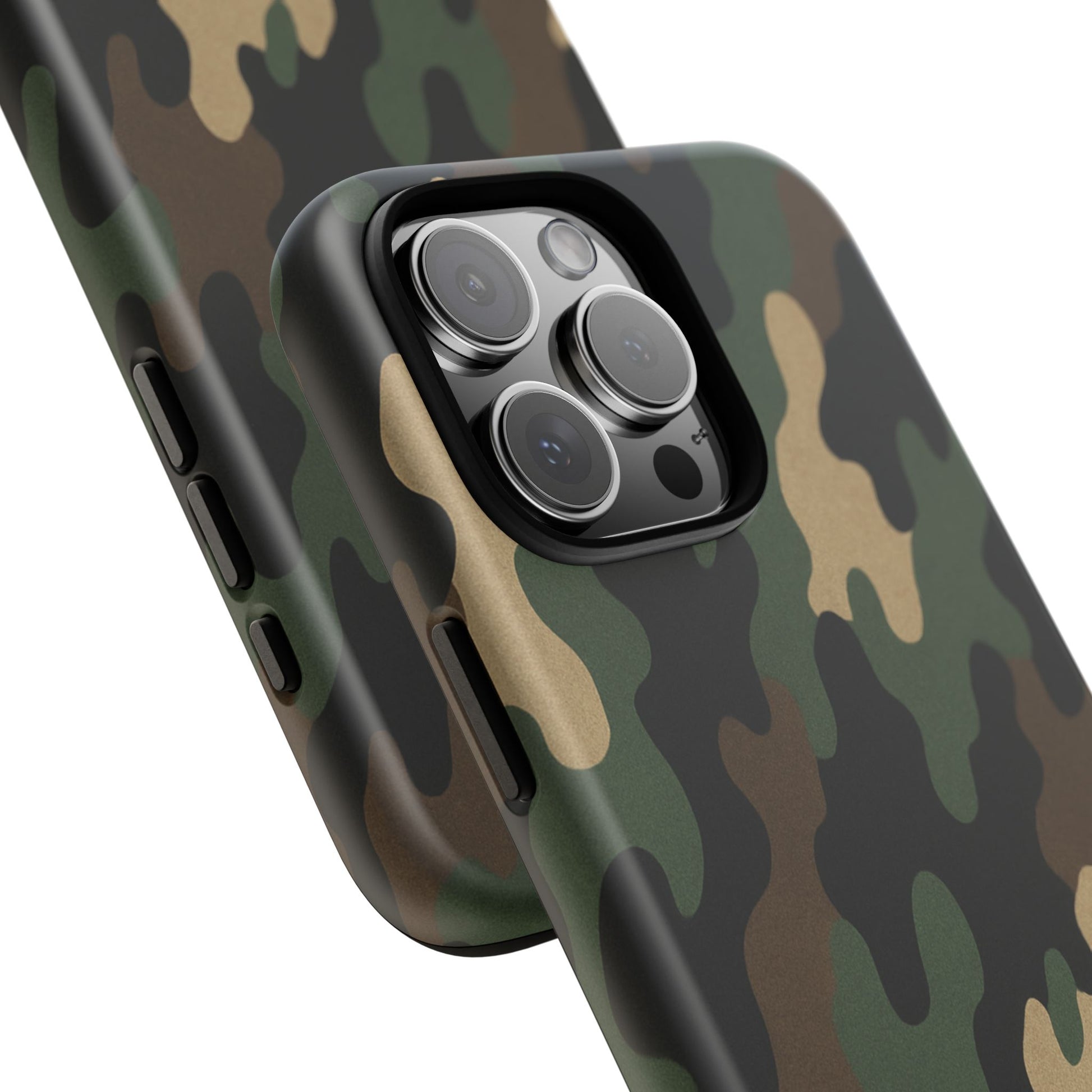 Camouflage tough phone case by Printify showing a rugged camo design on a protective smartphone cover