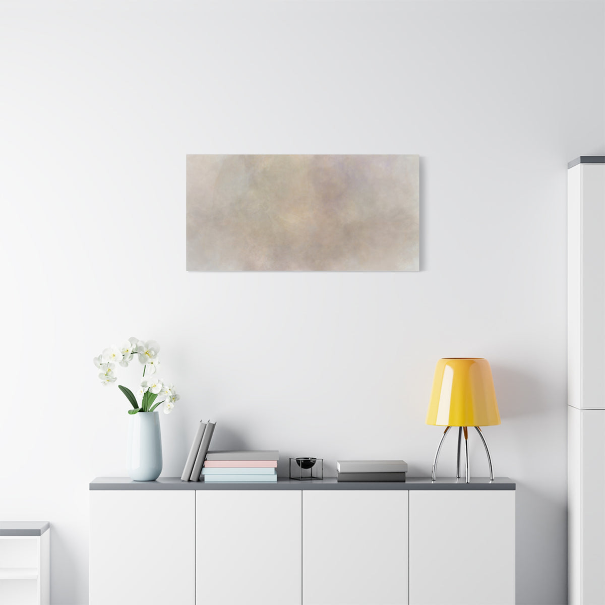 Soft neutral abstract fog canvas print featuring a calming, modern design on a high-quality Printify canvas.