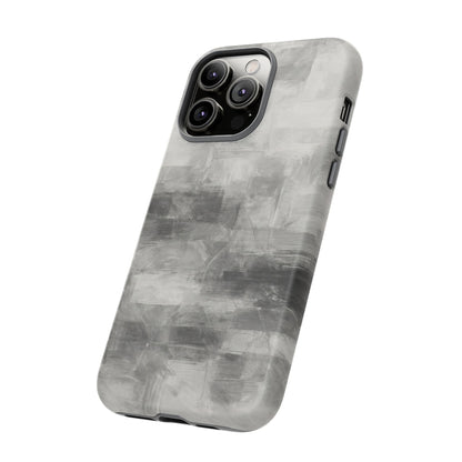 Abstract gray grid design phone case for iPhone, tough protective cover by Printify with modern geometric pattern.