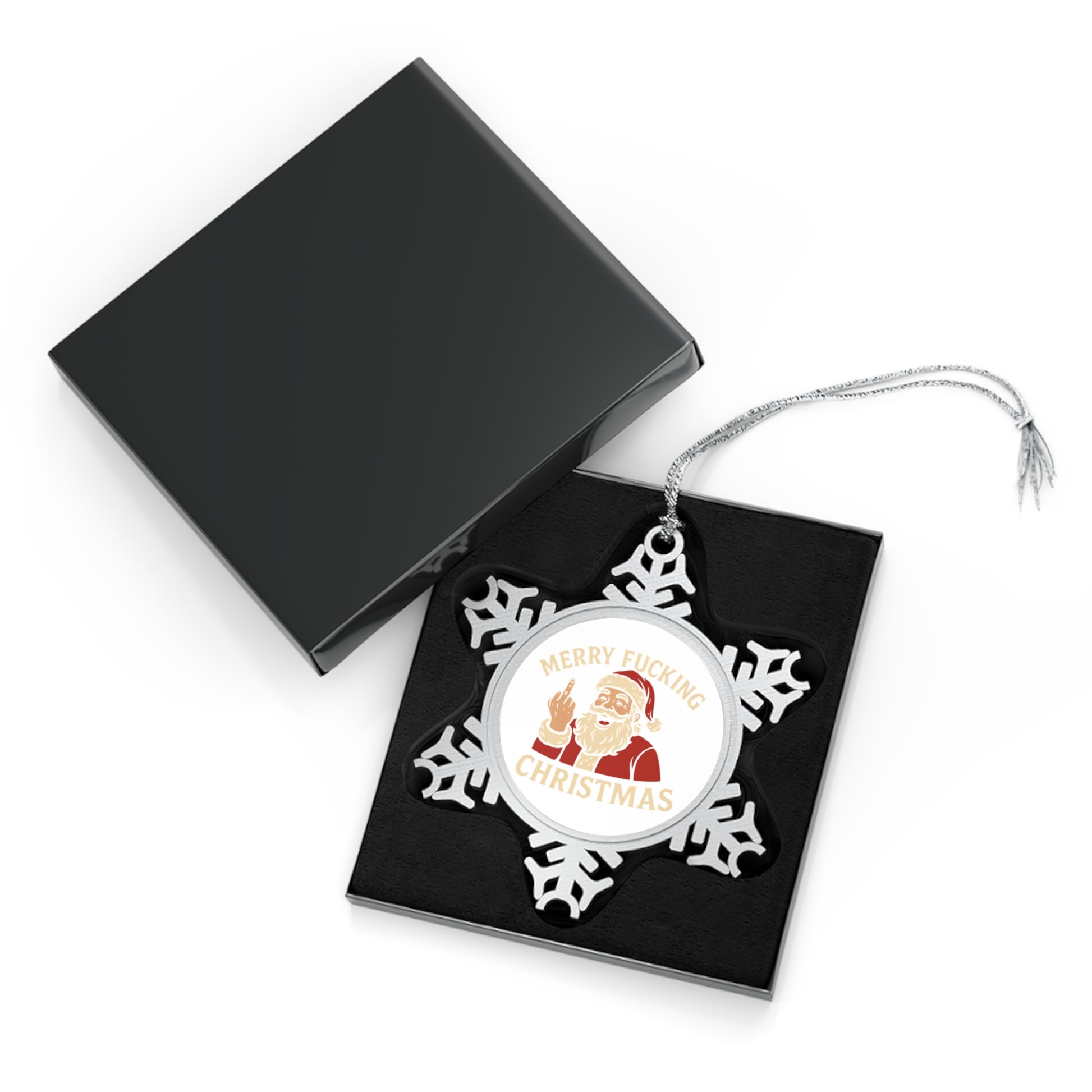 Pewter snowflake Christmas ornament with intricate design, ideal as a festive gift for him, by Printify.