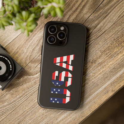 USA Phone Case with American flag design, durable tough case for smartphones, by Printify.