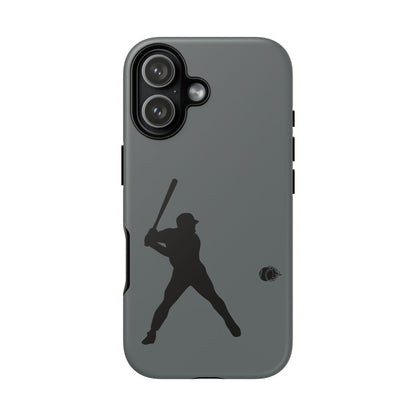 Black phone case with white baseball silhouette design, protective sporty iPhone cover by Printify.
