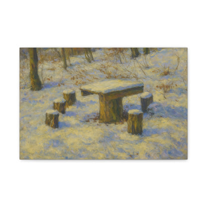 Snowy forest winter landscape canvas wall art by Printify, matte stretched print showcasing snow-covered trees and serene winter scene.