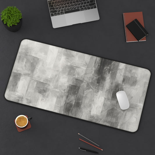 Abstract gray brushstroke desk mat by Printify, modern neutral desk pad with artistic brushstroke design on smooth surface.