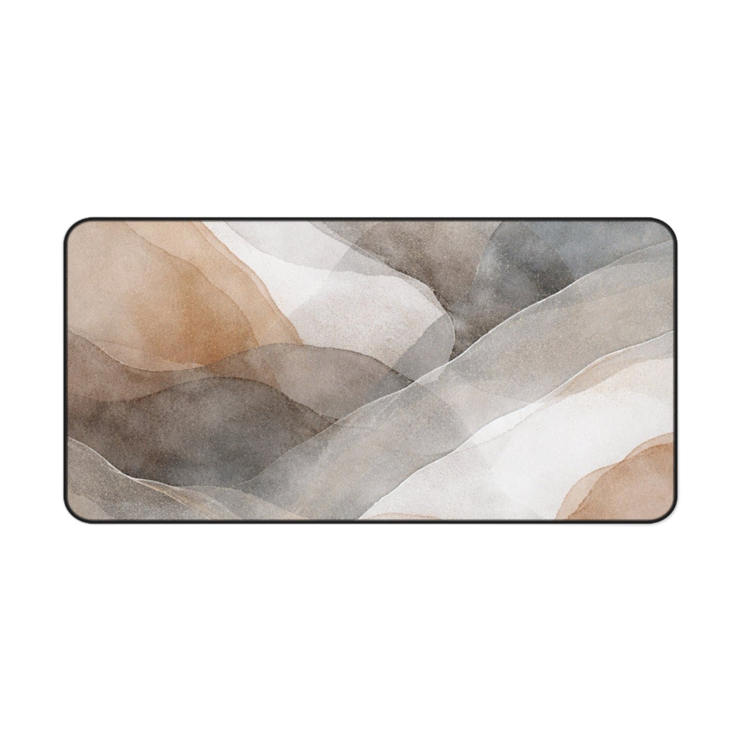 Neutral Watercolor Waves Desk Mat | Abstract Beige Gray Mouse Pad
