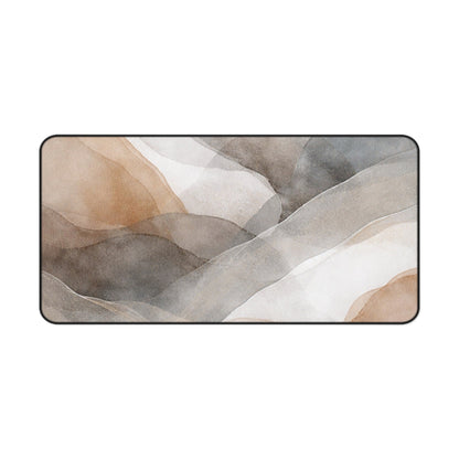 Neutral Watercolor Waves Desk Mat | Abstract Beige Gray Mouse Pad