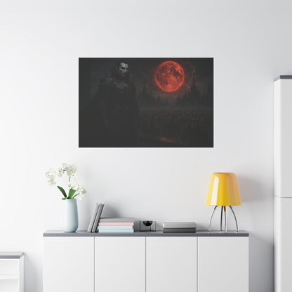 Red moon vampire lord matte canvas print by Printify, featuring dark fantasy artwork on high-quality textured canvas.