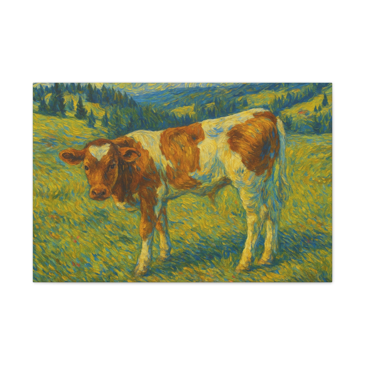 Artistic Cow Canvas Wall Art, Charming Farmhouse Decor, Animal Lover Gift, Rustic Home Accent, Calf Painting, Country Aesthetic