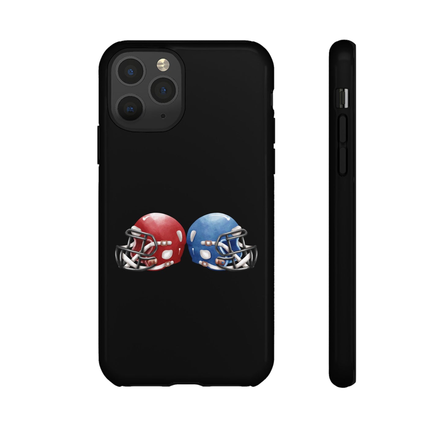 Red and blue football helmet tough phone case for iPhone, protective Printify iPhone cover with sporty design.