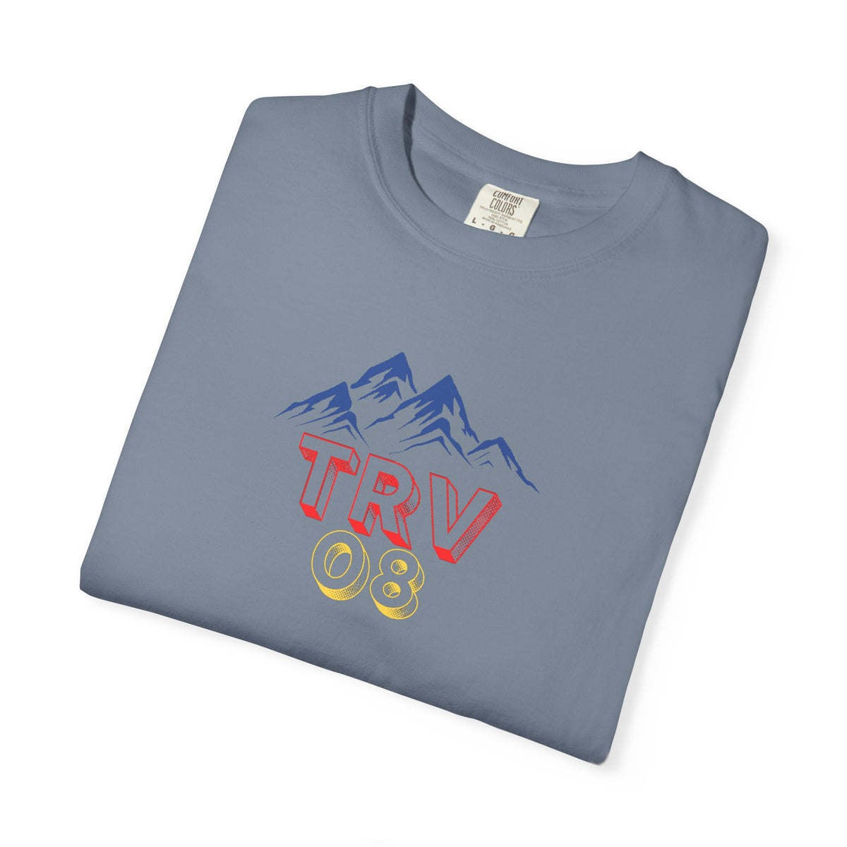 Unisex garment-dyed T-shirt with TRV08 Logo print, casual fit, soft fabric, by Printify, displayed on white background.