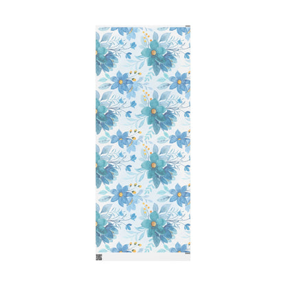 Blue Floral Wrapping Paper Roll — Watercolor Bouquet Gift Wrap