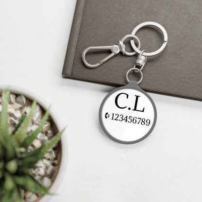 Personalized round keychain with monogram initials, Printify accessories keyring tag, featuring a sleek design and custom initials.