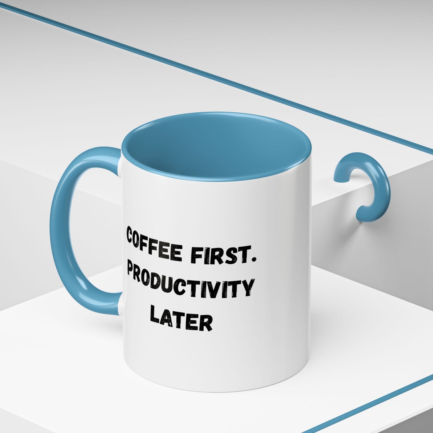 Coffee First Productivity Later Mug - Fun Office Gift, Motivational Coffee Cup, Black Handle Mug, Home Office Decor, Thoughtful Gift