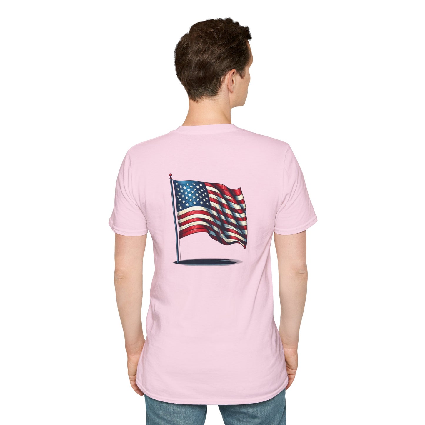 Patriotic Unisex Softstyle T-Shirt, American Flag Tee, USA Pride Shirt, Perfect for Independence Day, Casual Wear - TRV