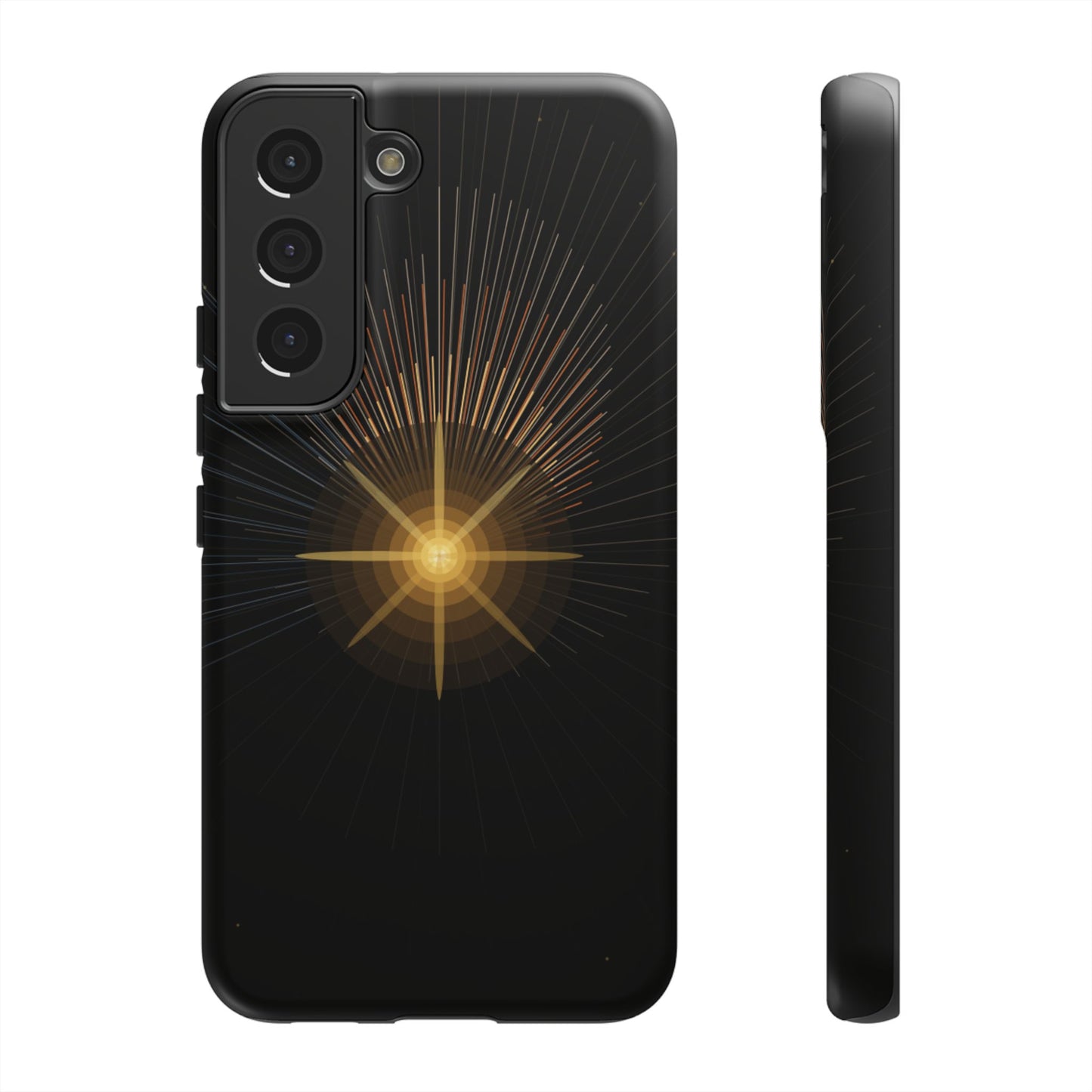 Tough Cases - Radiant Star Phone Case, Protective Black Shockproof Cover with Golden Light Design