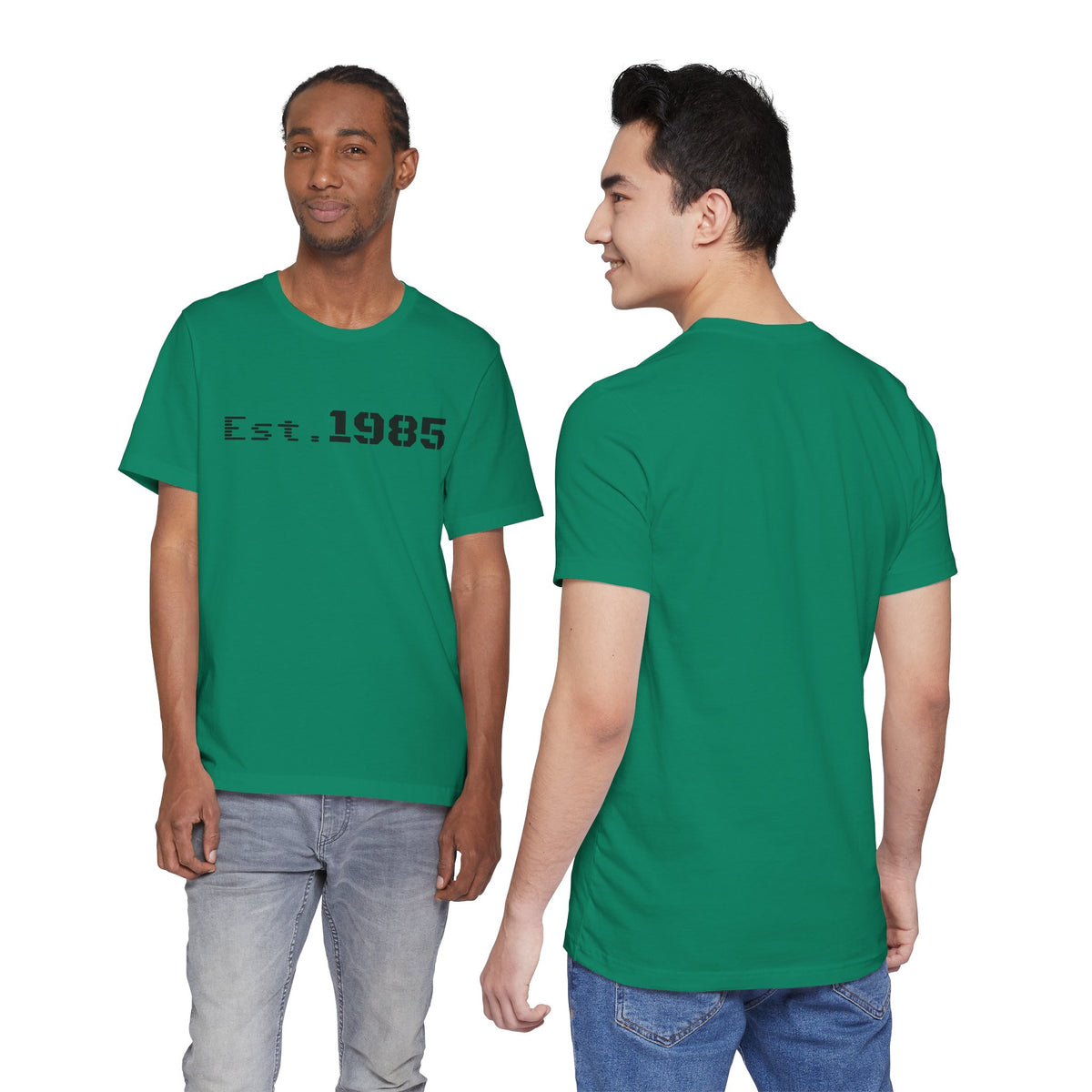 Vintage Est. 1985 graphic T-shirt by Printify featuring a retro design on a casual cotton tee.