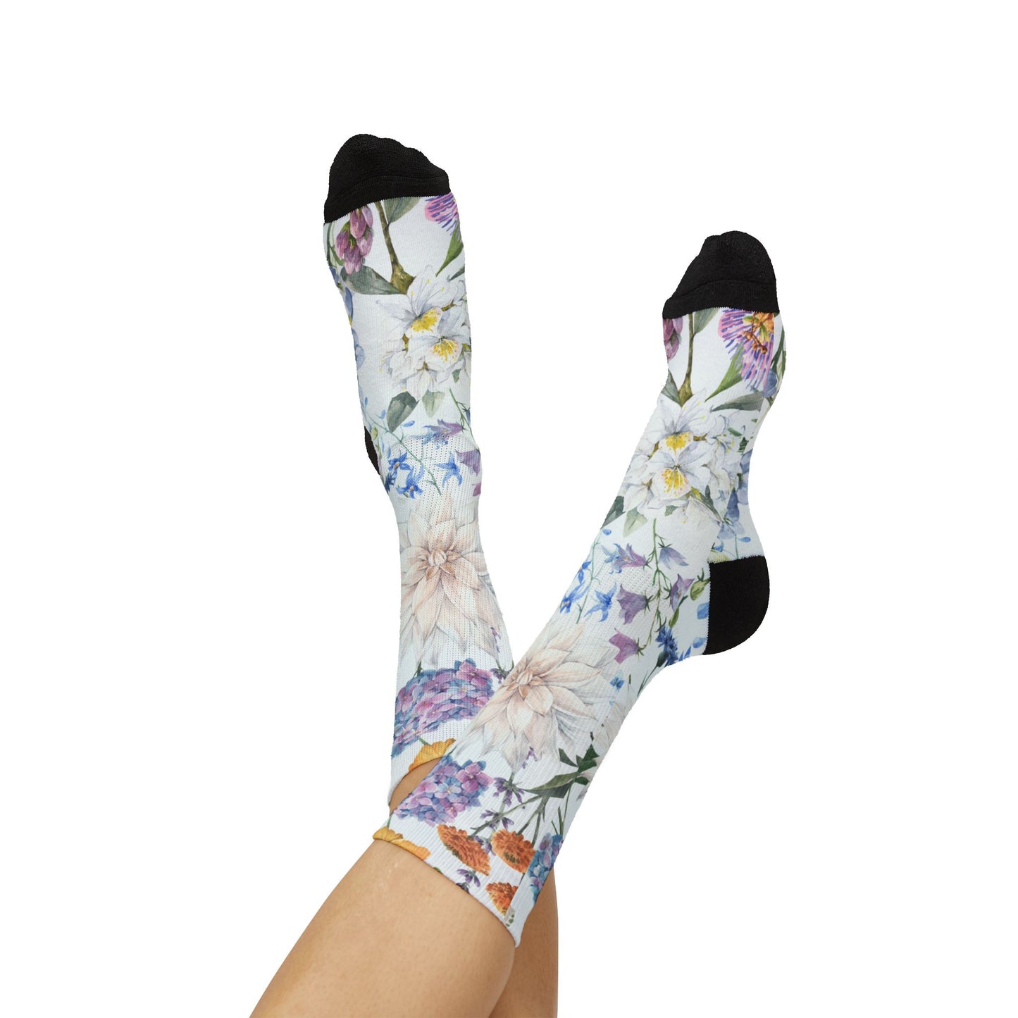 Watercolor Wildflower Socks | Floral Crew Socks, Pastel Garden Print