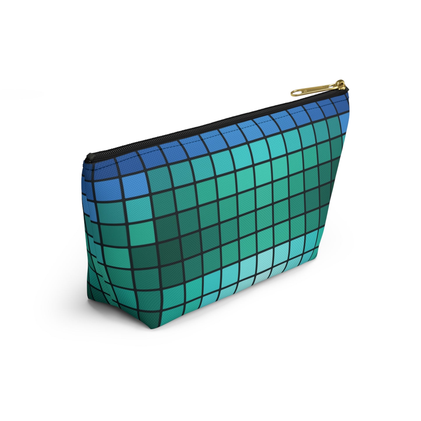 Teal Gradient Grid Accessory Pouch