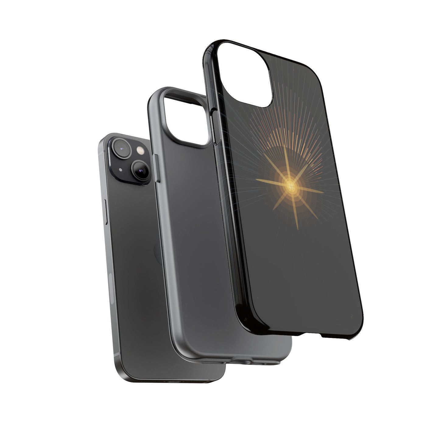 Tough Cases - Radiant Star Phone Case, Protective Black Shockproof Cover with Golden Light Design