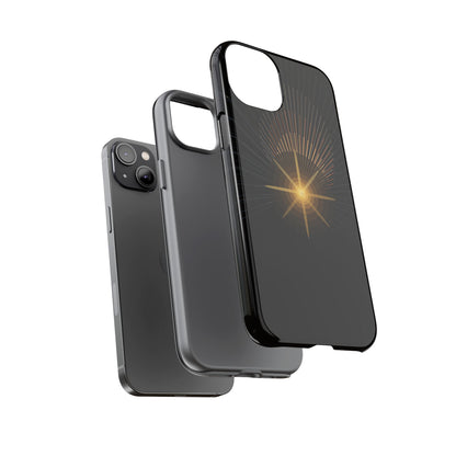 Tough Cases - Radiant Star Phone Case, Protective Black Shockproof Cover with Golden Light Design