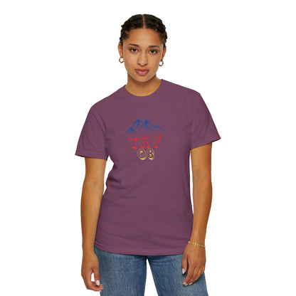 Unisex garment-dyed T-shirt with TRV08 Logo print, casual style, soft fabric, and comfortable fit from Printify.