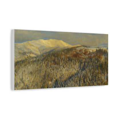 Winter mountain landscape matte canvas print by Printify, stretched 1.25 inches, featuring a scenic mountain view in natural colors.
