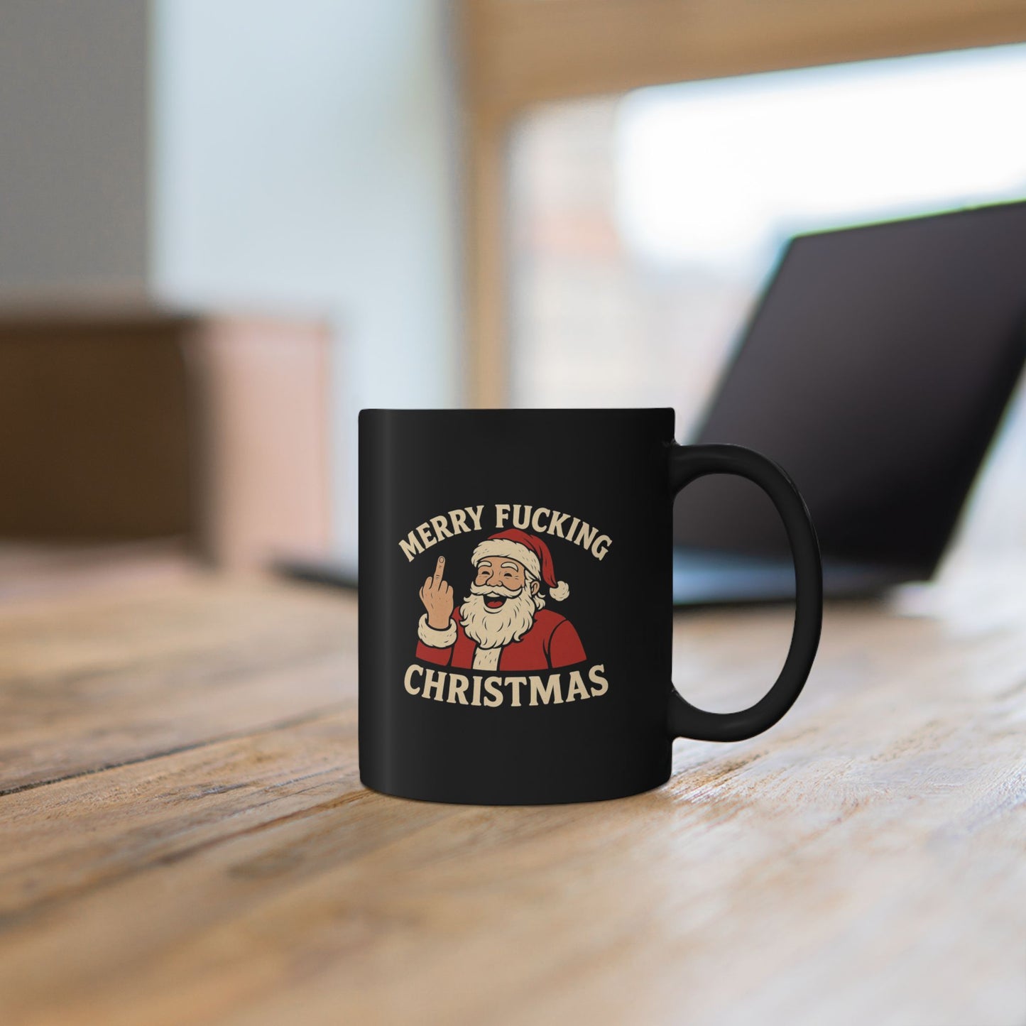 Mug — "Merry Fucking Christmas" Funny Santa Coffee Mug (Black, 11/15oz)