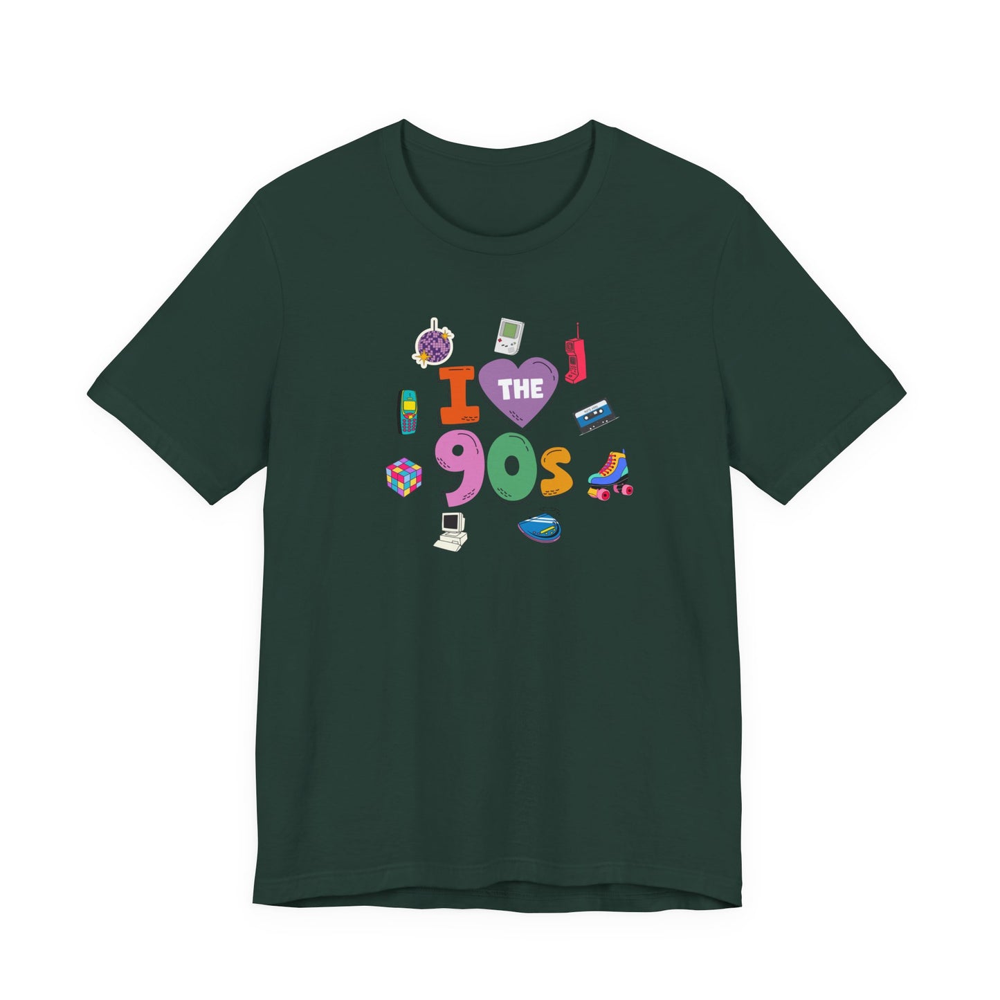 I  Love the 90's Short Sleeve Tee - Retro Graphic Tee, Vintage Style Shirt, Perfect for Casual Outings, 90s Nostalgia Apparel