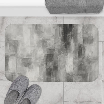 Gray abstract print bath rug by Printify, soft luxury modern bathroom rug with plush texture and stylish design.