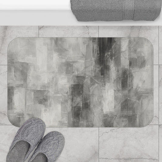 Gray abstract print bath rug by Printify, soft luxury modern bathroom rug with plush texture and stylish design.