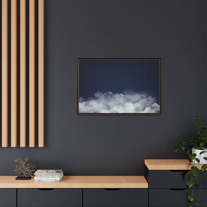 Night Sky Clouds matte canvas framed wall art by Printify featuring a starry night sky with clouds and a serene celestial scene.