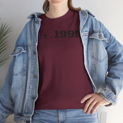 Unisex Heavy Cotton Tee - Est. 1995, Vintage Birthday Gift, Customizable Tee, Retro Unisex Shirt, Casual Everyday Wear