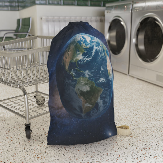 Earth Globe Laundry Bag | Planet Space Print, Drawstring Canvas Pouch - TRV