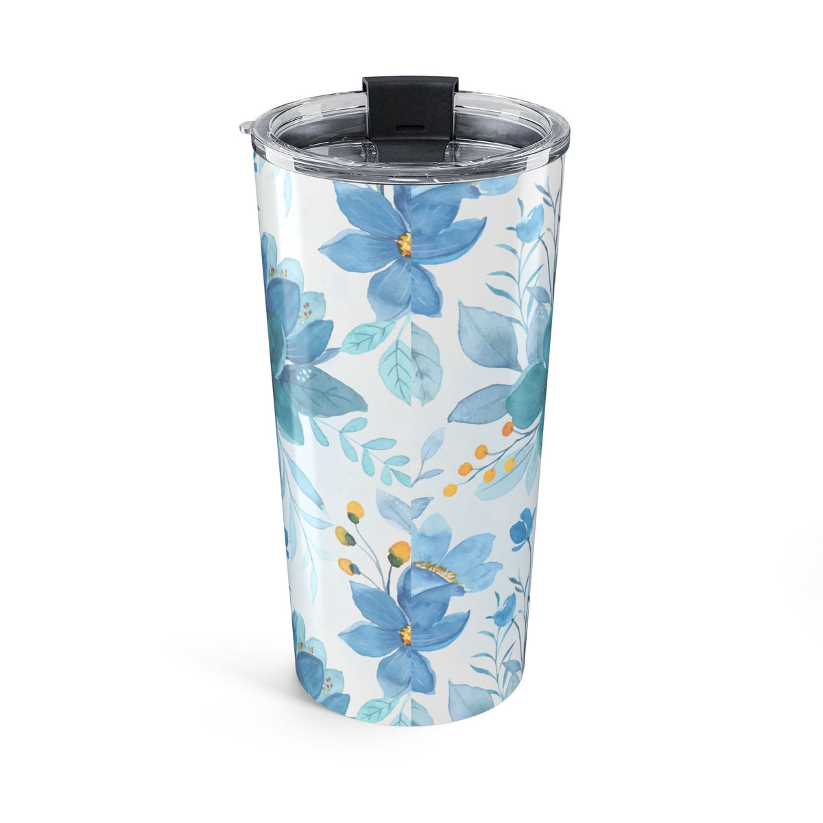 Blue watercolor floral 20oz insulated stainless steel tumbler - view 3