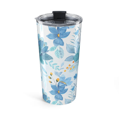 Blue watercolor floral 20oz insulated stainless steel tumbler - view 3
