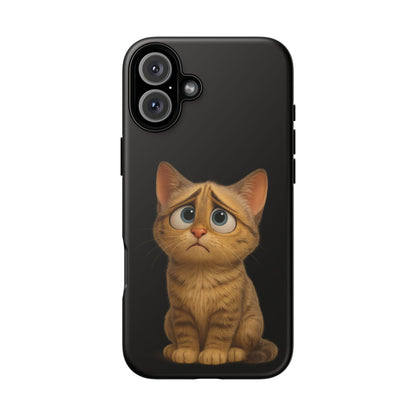 Cute sad kitty print phone case for iPhone, protective and stylish cat-themed accessory by Printify.