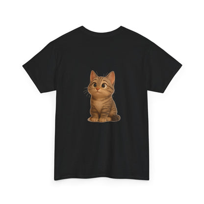 Brown kitten graphic T-shirt for cat lovers, featuring a cute feline design on a comfortable Printify T-shirt.