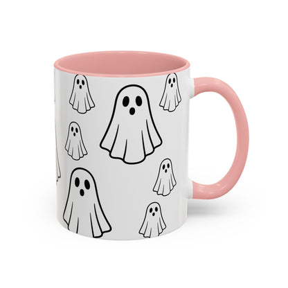 Printify ghost pattern accent coffee mug with Halloween-themed ceramic design, available in 11oz and 15oz sizes.
