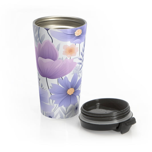 Lavender floral 15oz insulated stainless steel travel mug