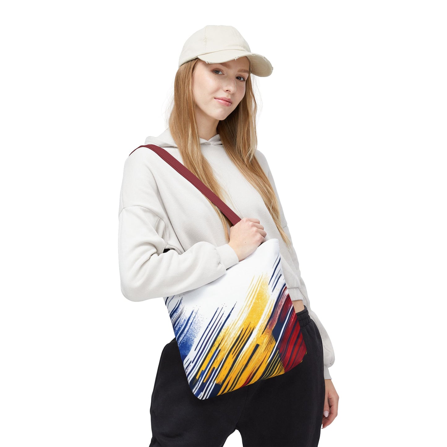 Abstract Brushstroke Tote Bag - Bold Red, Yellow & Blue All-Over Print